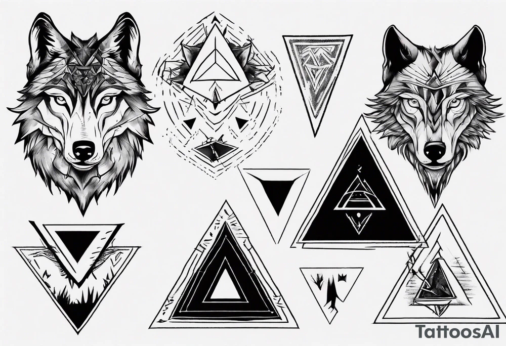 wolf head with one triangle on forehead and a triangle in the background tattoo idea wolf head with one triangle on forehead and a triangle in the background tattoo idea