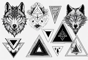 wolf head with one triangle on forehead and a triangle in the background tattoo idea