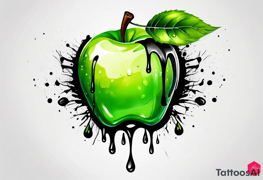 Dripping green apple tattoo idea