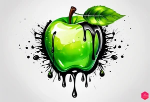 Dripping green apple tattoo idea