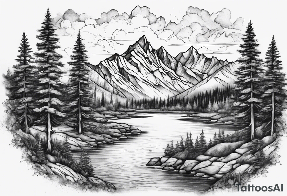 Mountains trees River tattoo idea
