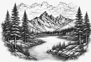 Mountains trees River tattoo idea