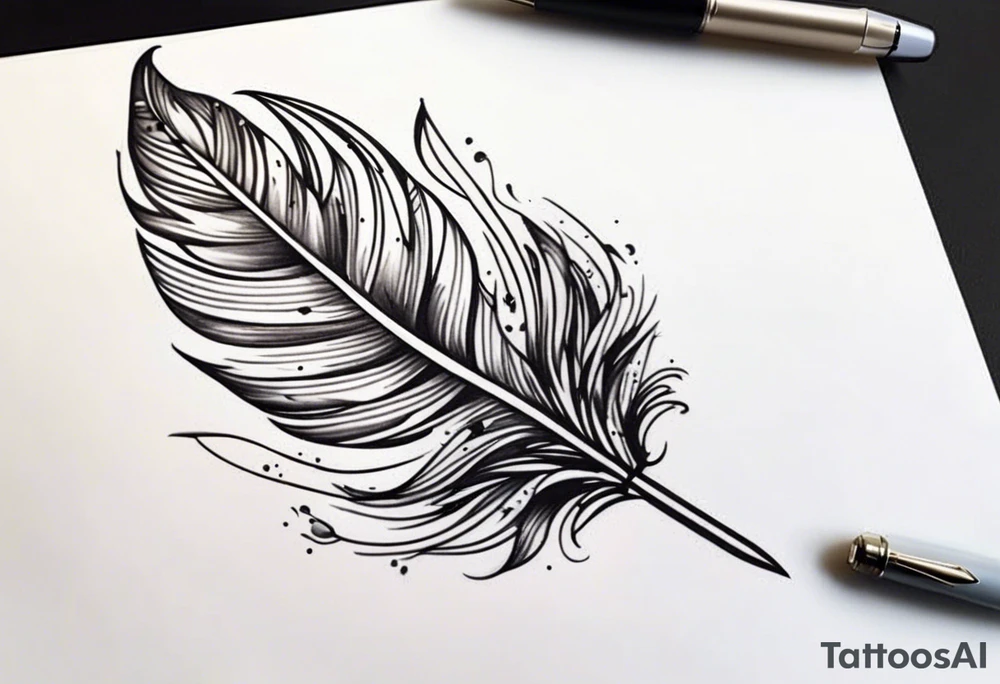 pen and feather tattoo idea
