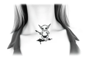 Tiny goblin with paint all over their clothes tattoo idea