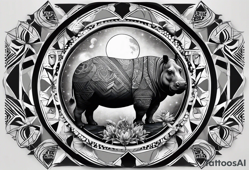 Very asymmetrical, +geometric pattern, with realistic full moon, with hippo,+tribal, +geometric, +inkart , +blackwork, +grey scale, + sketch
with wintersweet flower bud, +inkart touch, +for men, detailed , combined favourite , tattoo idea