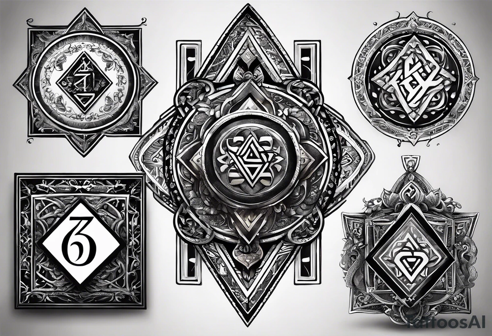 A card with 4 numbers (23, 16, 26 and 2) and with dagaz and fehu runes tattoo idea