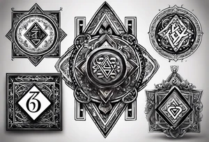 A card with 4 numbers (23, 16, 26 and 2) and with dagaz and fehu runes tattoo idea