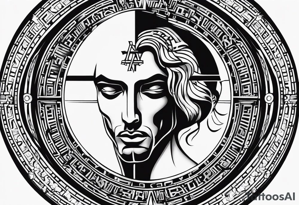 Crucified man inside a circle of Roman numerals with roman numerals on it tattoo idea