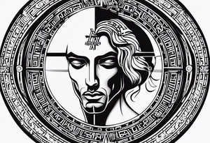 Crucified man inside a circle of Roman numerals with roman numerals on it tattoo idea