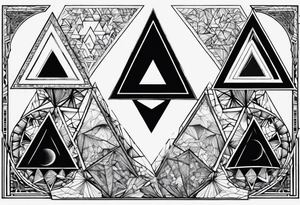 four small triangle portals to fantasy world connected by line, forearm tattoo tattoo idea