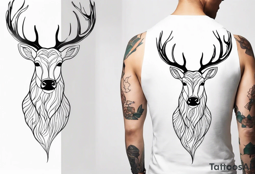 back tattoo of a front view reindeer with half a face tattoo idea