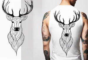 back tattoo of a front view reindeer with half a face tattoo idea