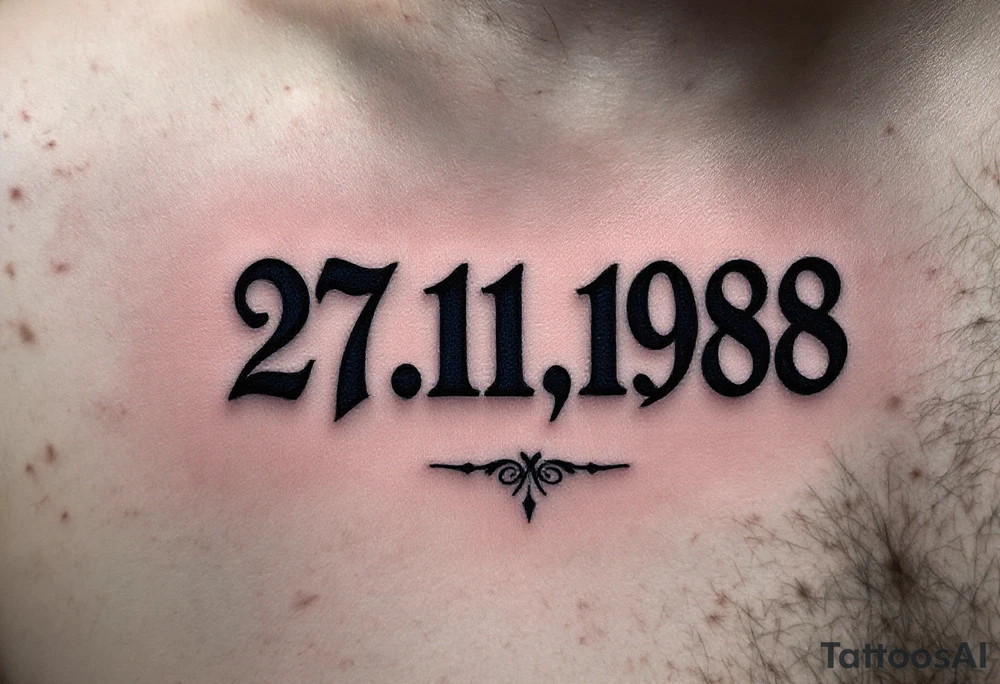 Classic 27.11.1988 carved in Roman numerals with deep navy blue shadows. tattoo idea