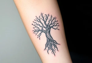 mystical tree of life with cosmic roots and celestial branches tattoo idea
