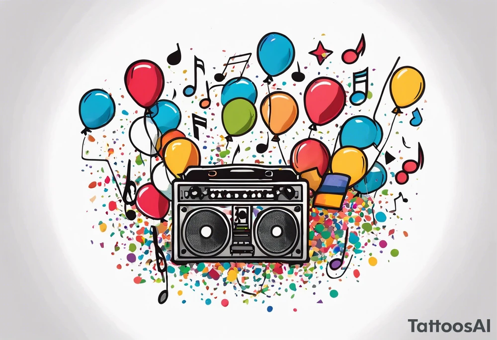 party items, confetti, music notes, ballons tattoo idea