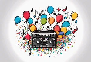 party items, confetti, music notes, ballons tattoo idea
