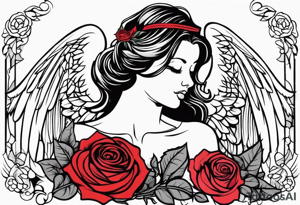 Angel, roses, name MARTINA tattoo idea