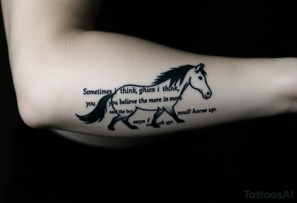 Tattoo based on the book the boy, the fox, the mole and the horse that says “sometimes i think you believe in more than I do said the boy.  You’ll catch up says the horse” tattoo idea