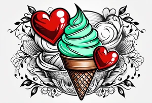 mint chocolate chip ice cream cone with small red heart on it somewhere. tattoo idea