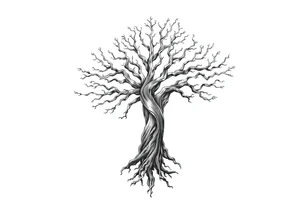 mystical tree of life with cosmic roots and celestial branches tattoo idea