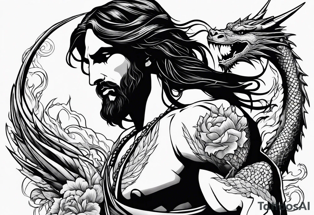 Jesus fighting a dragon tattoo idea