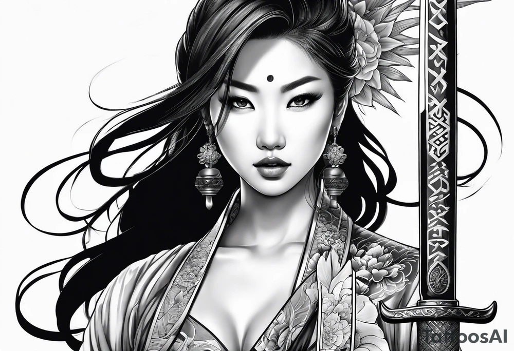 Asian woman with sword tattoo idea