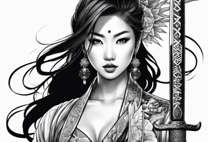 Asian woman with sword tattoo idea