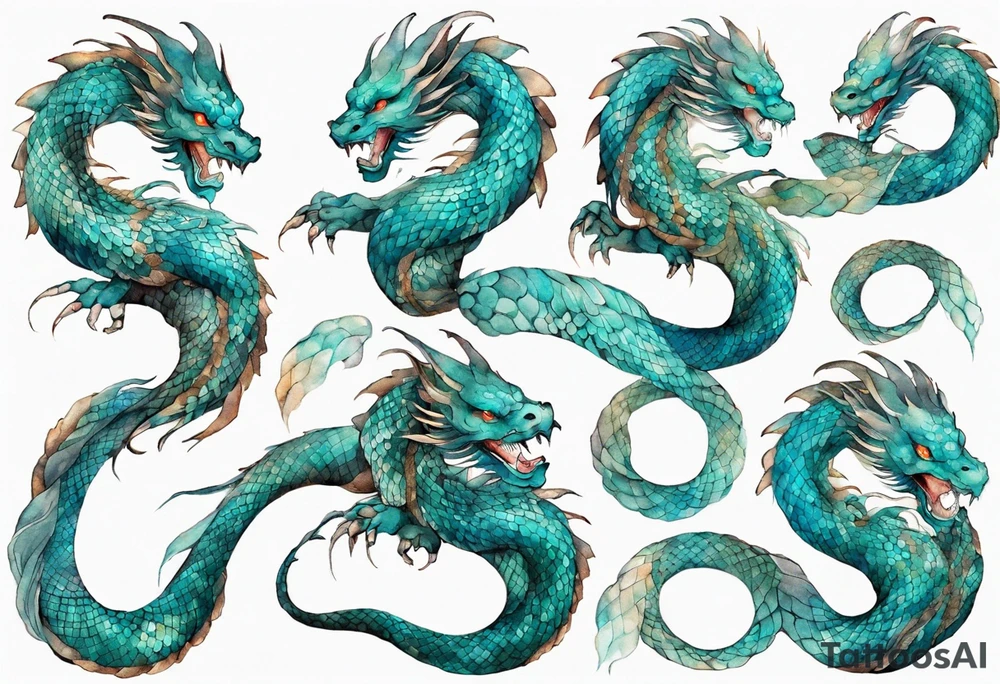 A beautiful Naga with turquois scales and teal hair. tattoo idea