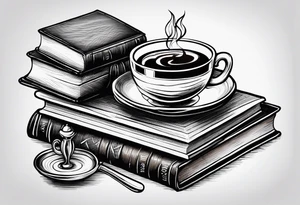 4 stacked books with a cup of coffee on top tattoo idea