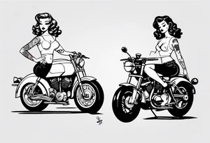Pinup doll next to motorbike tattoo idea