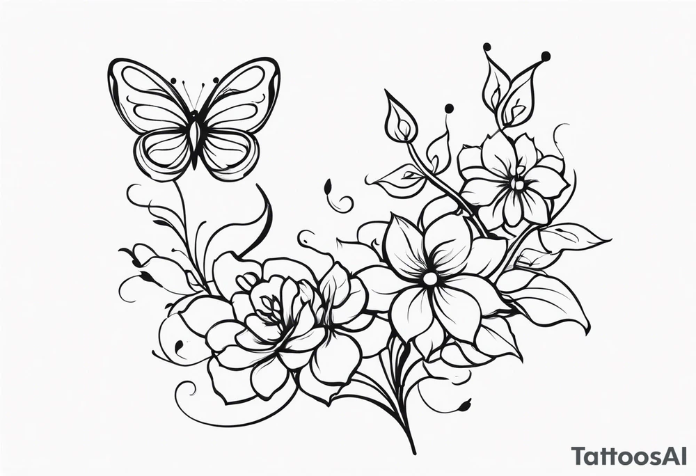 vines and flowers with butterflies tattoo idea