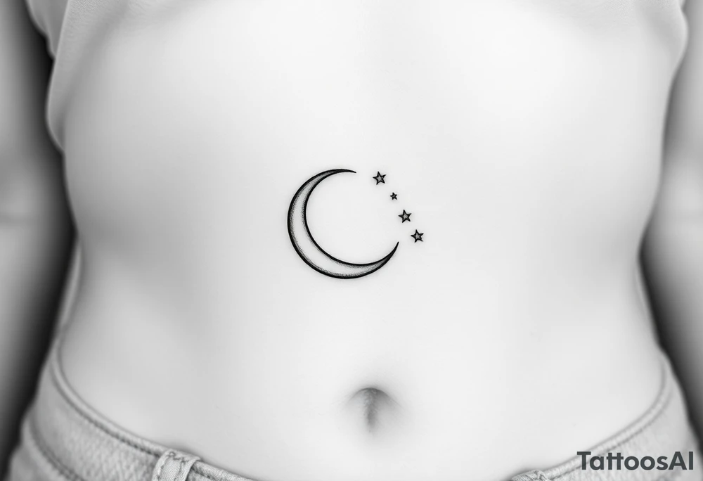 Very small crescent moon with stars tattoo idea