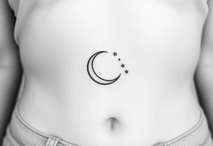 Very small crescent moon with stars tattoo idea