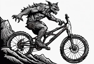 gargoyle riding a full suspension mountain bike with a shadow tattoo idea
