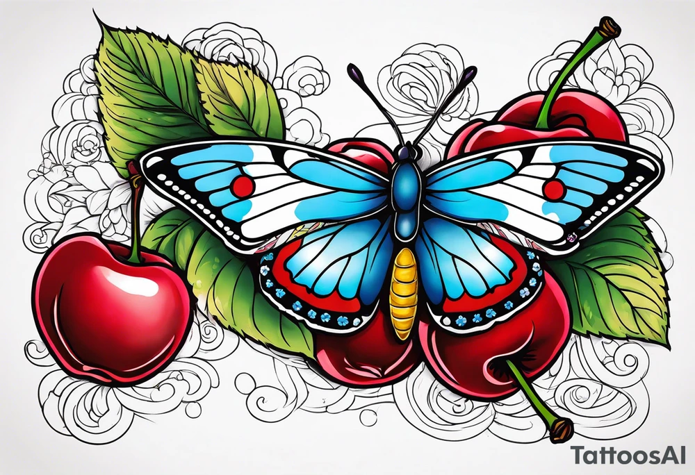 butter fly and two cherry tattoo idea