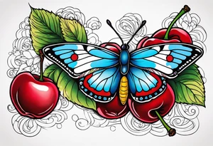 butter fly and two cherry tattoo idea
