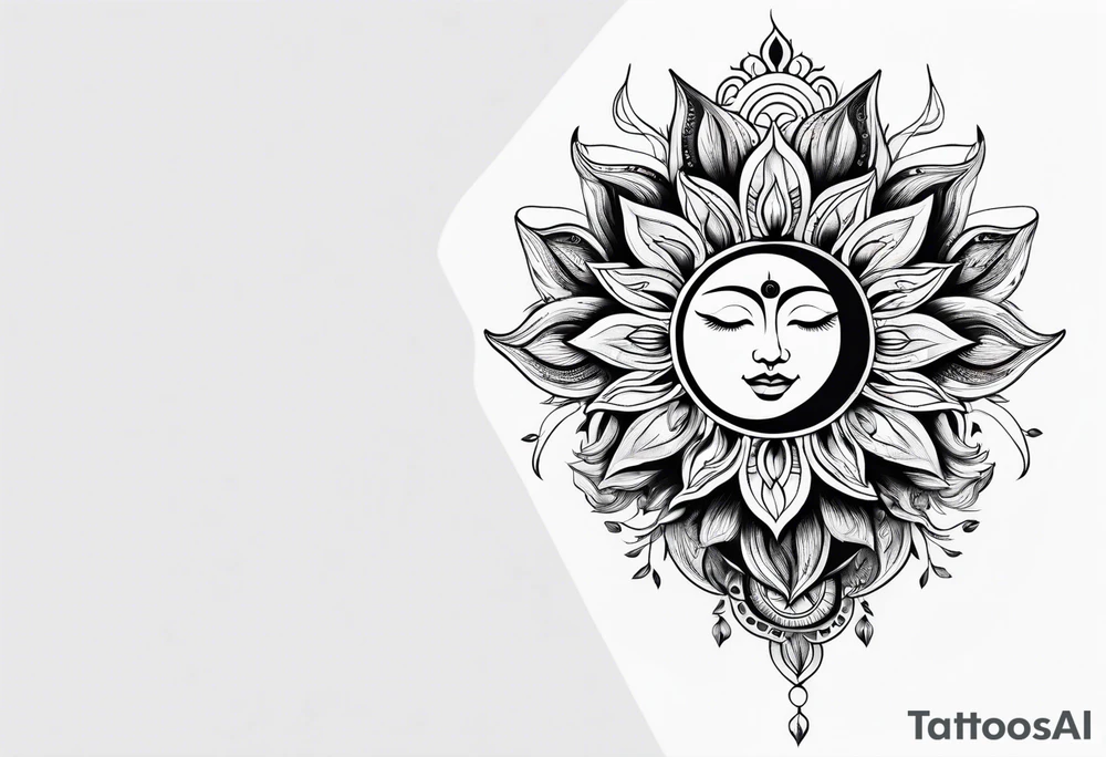 sun moon floral tattoo idea