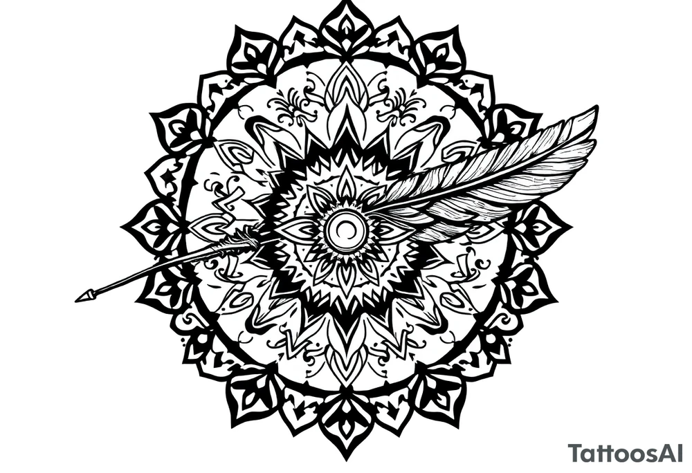 spiritual feather indian mandala shaman rune tattoo idea