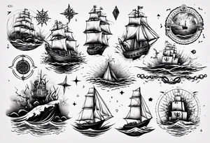 Nautical scene sunken ship tattoo idea