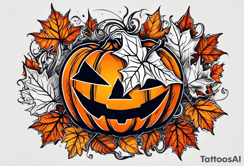 Halloween theme jack-o’-lantern ghost fall leaves bats tattoo idea