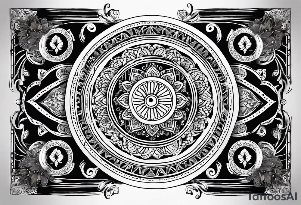 Spiritual mandala tattoo sleeve with 444, eye of Horus, tree of life and butterflies tattoo idea