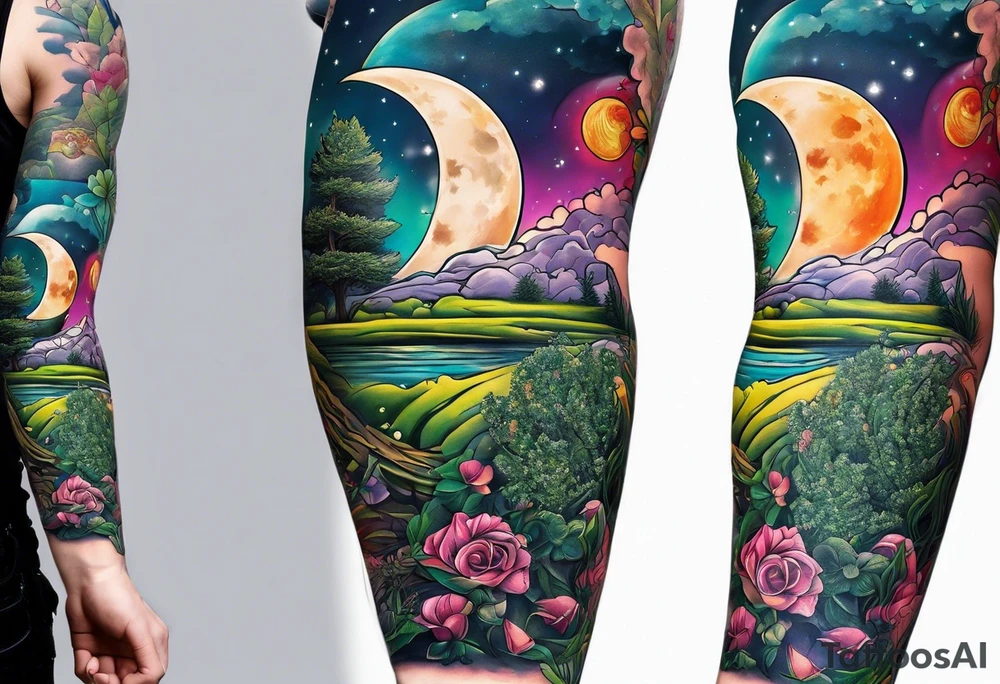 weed golf #2 the moon (arm sleeve) tattoo idea