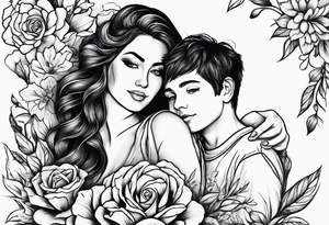 Mom and son , herts and flowers tattoo idea