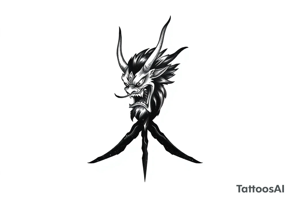 Abstract asterisk with a Japanese folklore demon from old times tattoo idea