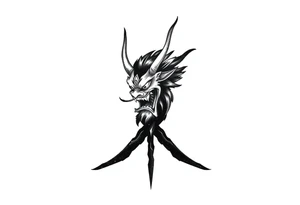 Abstract asterisk with a Japanese folklore demon from old times tattoo idea