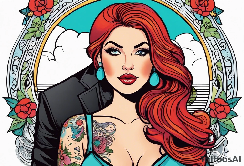 Busty Red haired woman with black haired bearded man tattoo idea