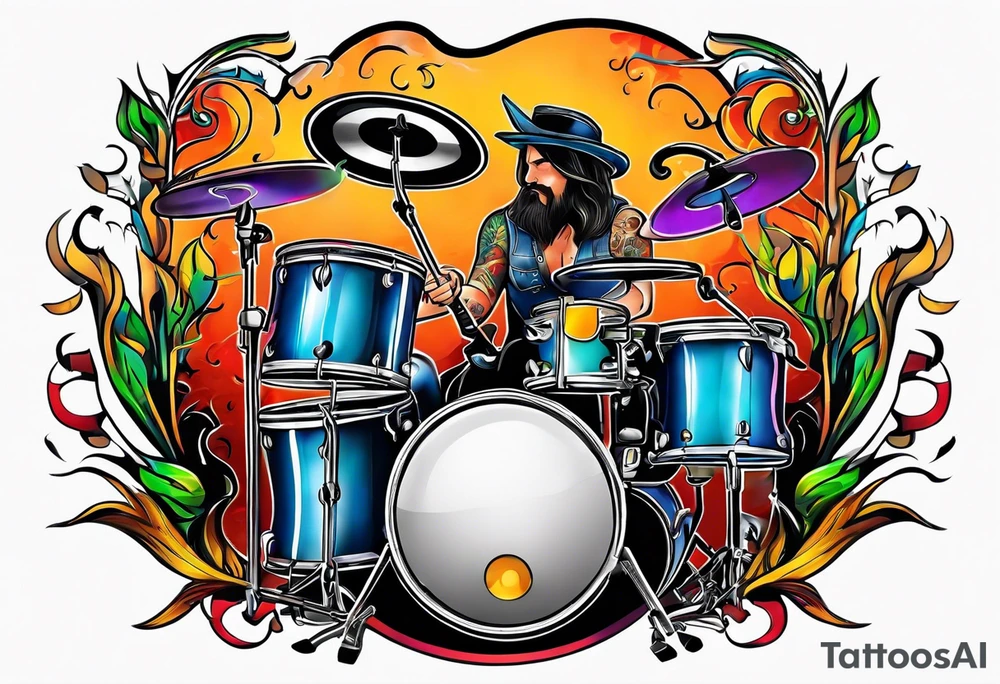 Just 4 fun band with guitar and drums tattoo idea