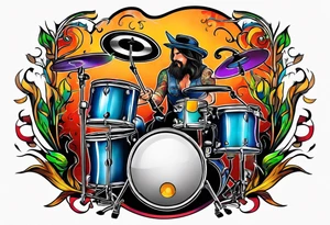 Just 4 fun band with guitar and drums tattoo idea