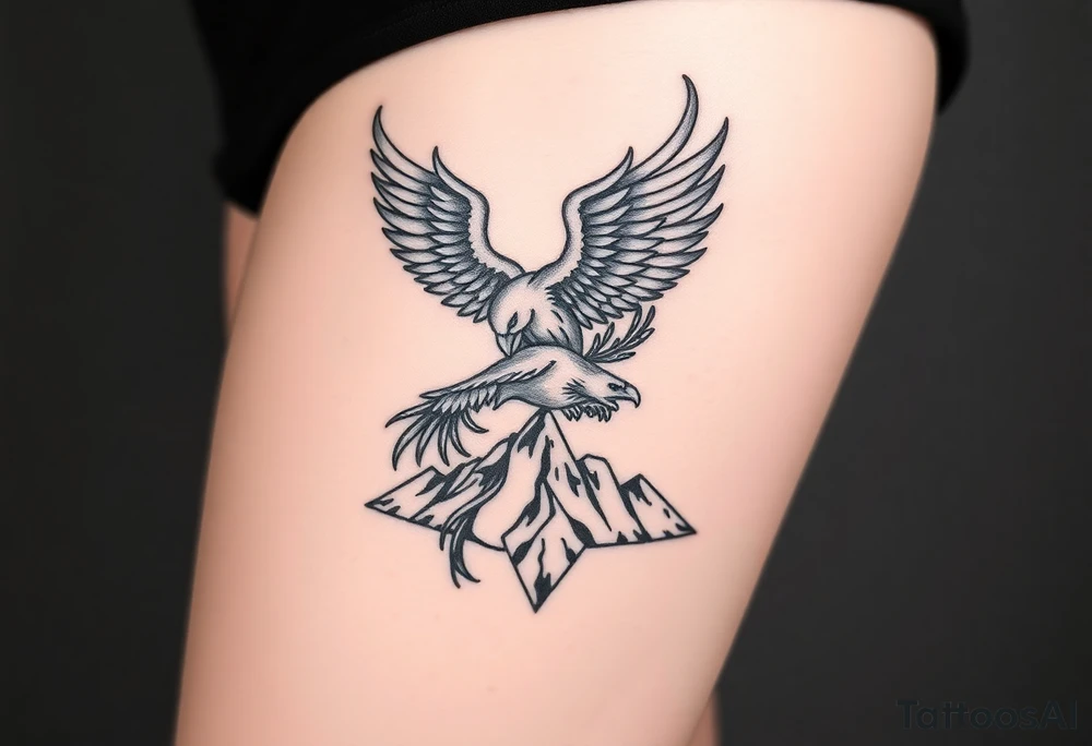 phoenix with fire and eagle over mountain tattoo idea