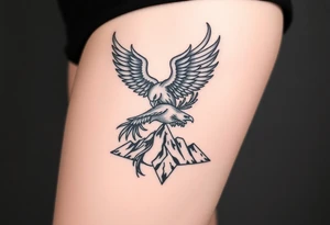 phoenix with fire and eagle over mountain tattoo idea